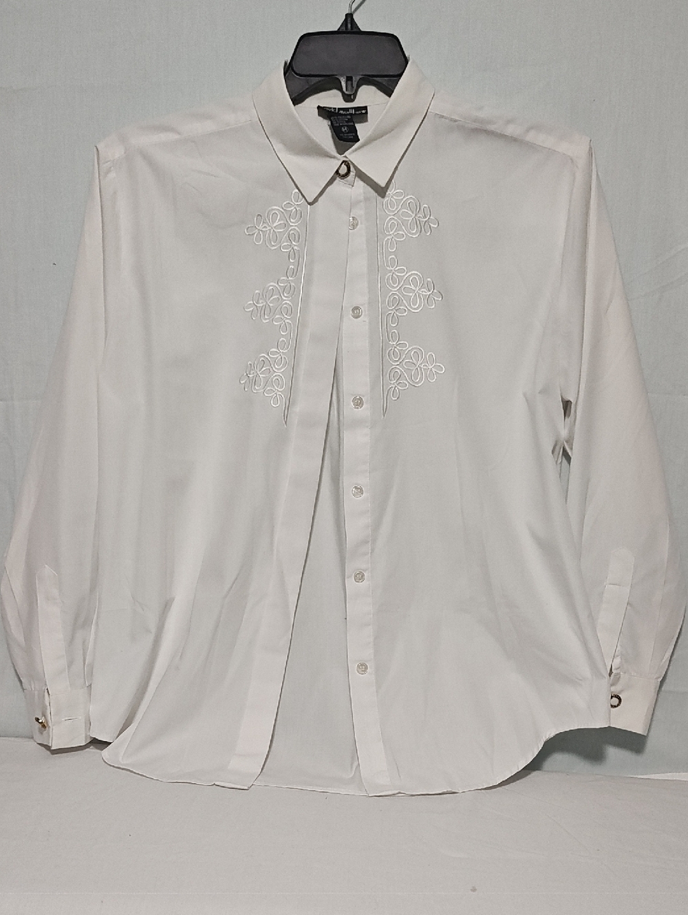 Men's White Embroidered Dress Shirt with Point Collar